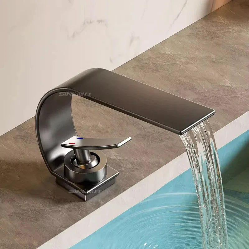All copper waterfall faucet washbasin bathroom bathroom cabinet sink washbasin counter hot and cold water faucet minimalist
