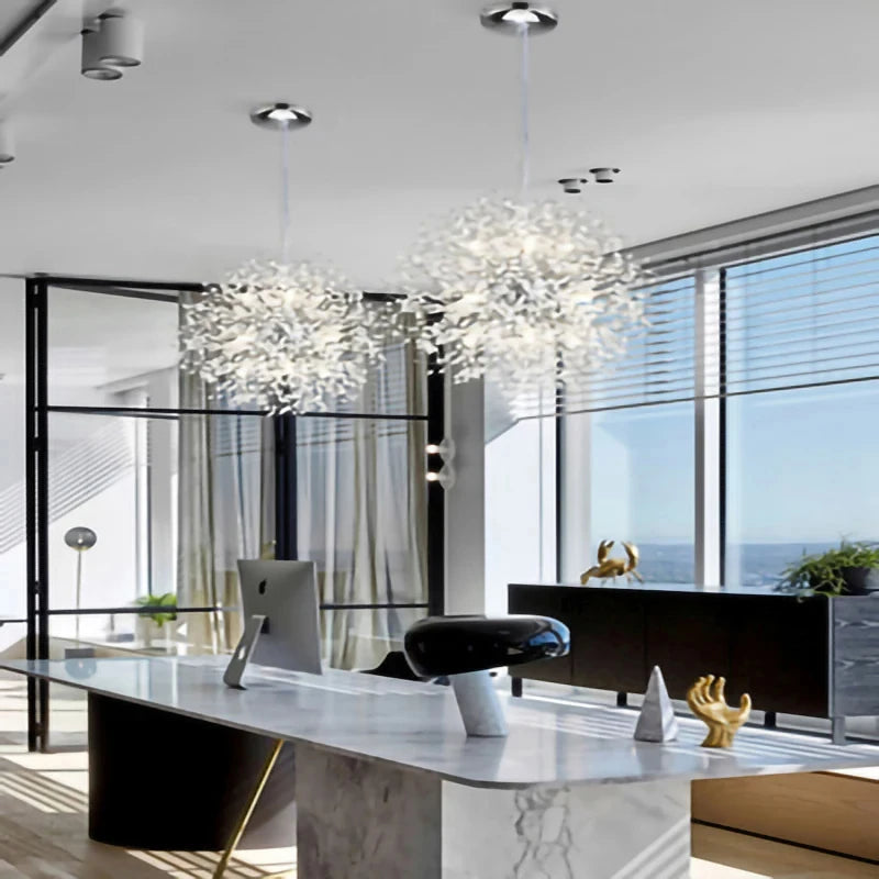 Nordic Dandelion Long Led Chandelier for Dining Room Light Fixture Snowflake Suspension Living Room Pendant Lamp Indoor Lighting
