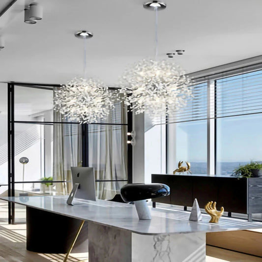 Nordic Dandelion Long Led Chandelier for Dining Room Light Fixture Snowflake Suspension Living Room Pendant Lamp Indoor Lighting