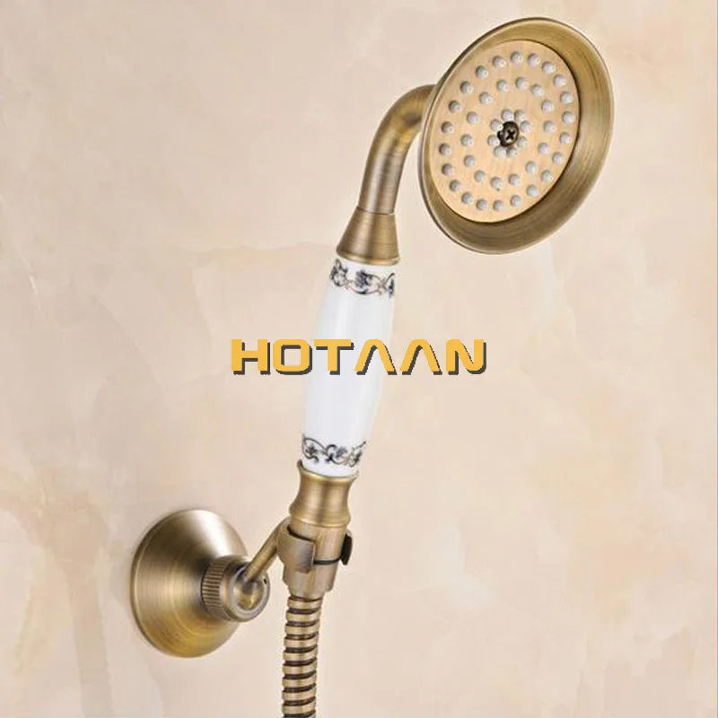 Mounted Hand Held Antique Brass Shower Head Kit Shower Faucet Sets
