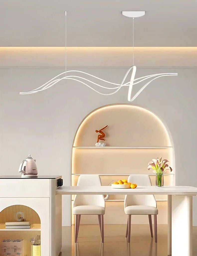 Modern Lines Led Pendant Light for Restaurant Dining Room Tables Kitchen Bar Counter Black Chandelier Home Decor Light Fixture