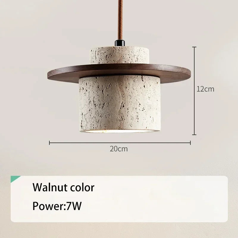 High Quality Stone Pendant Light Indoor LED Walnut/Log Yellow Travertine Chandelier Parlor Bedroom Cafe Bar Hanging Light