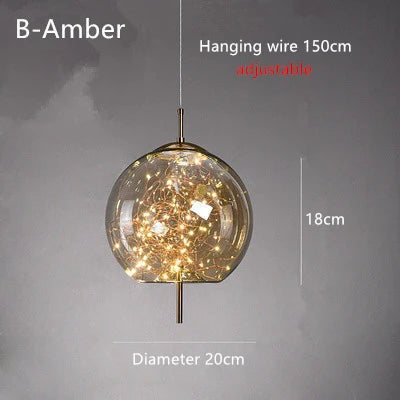 Nordic Bedside Led Glass Pendant Lights For Bedroom Bar Dining Living Room Amber Hanging Light Fixture Pendant Lamp
