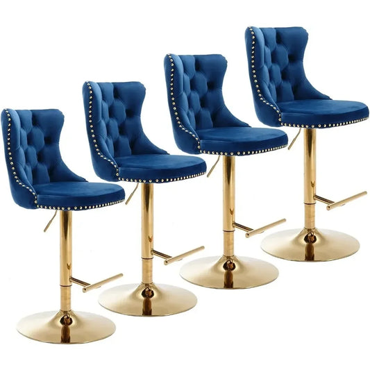 High Back Button Tufted Bar Stools Set of 4 Adjustable Counter Height