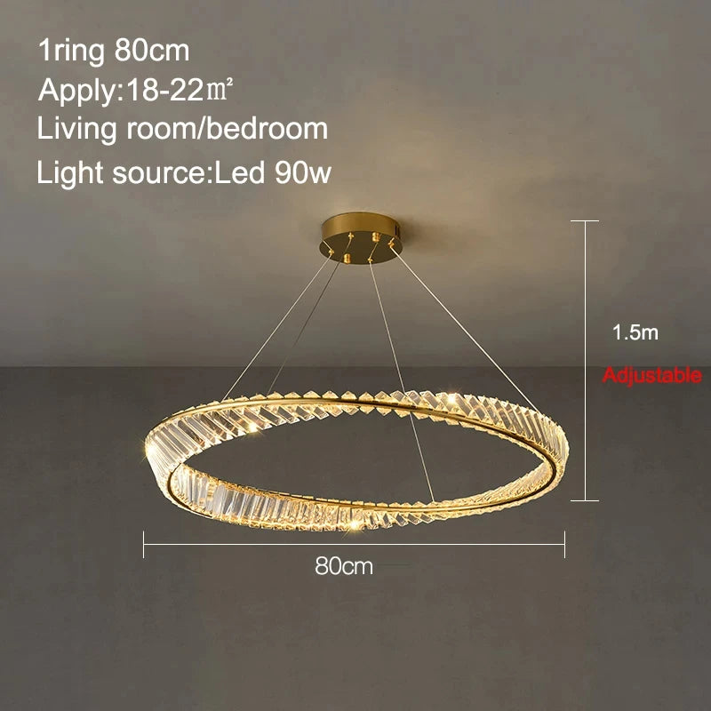 Modern Crystal Lustre Ceiling Chandelier Gold Irregular Ring Pendant Lamp Led Dimmable Living Room Bedroom Restaurant Hang Light