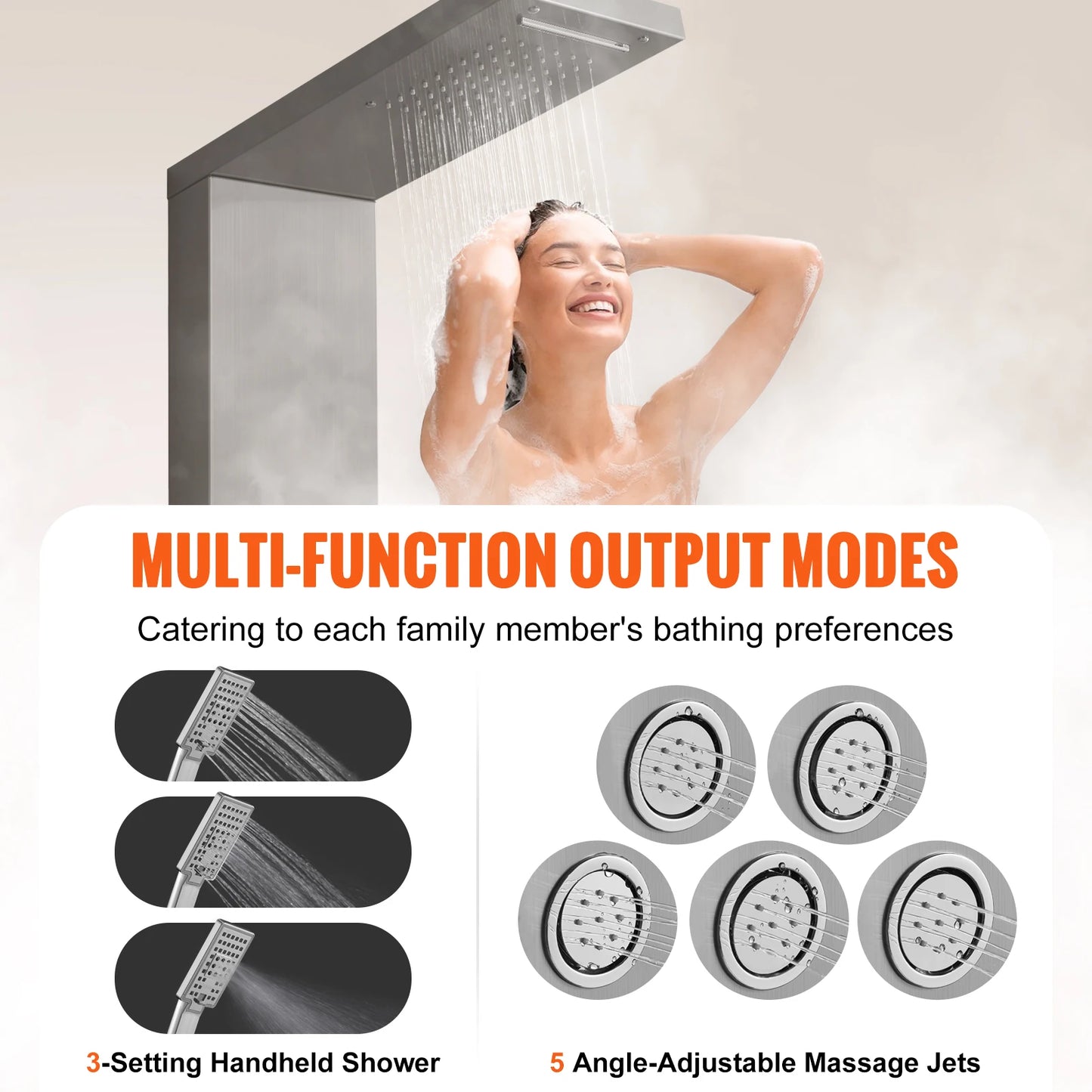 VEVOR Shower Panel System 4 Shower Modes Shower Panel Tower Rainfall Waterfall