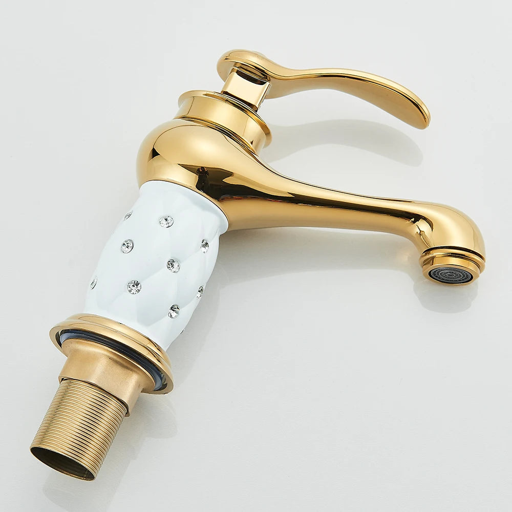 Bathroom Sink Faucets Diamond Gold Basin Faucet Single Handle Mixer Tap Hot Cold Water Mixer Water Crane