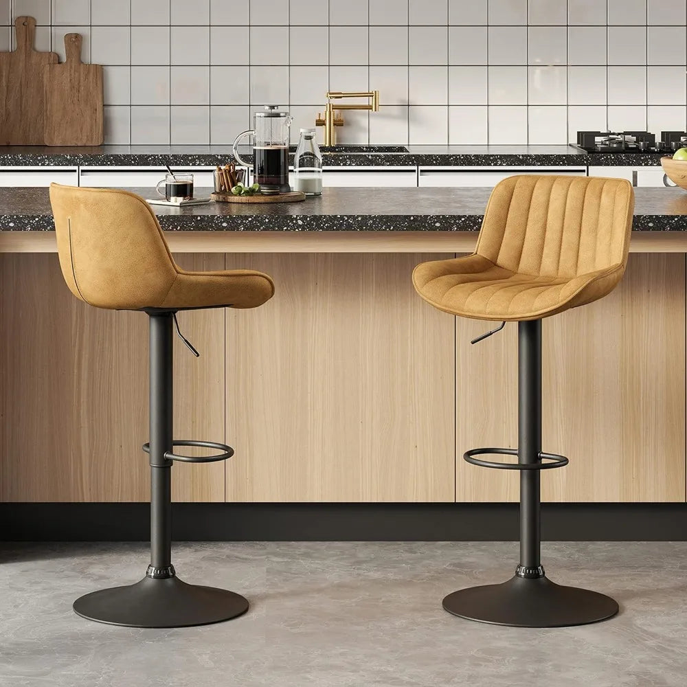 Mid Century Modern Faux Leather Swivel Adjustable Height Bar Stool Set of 2