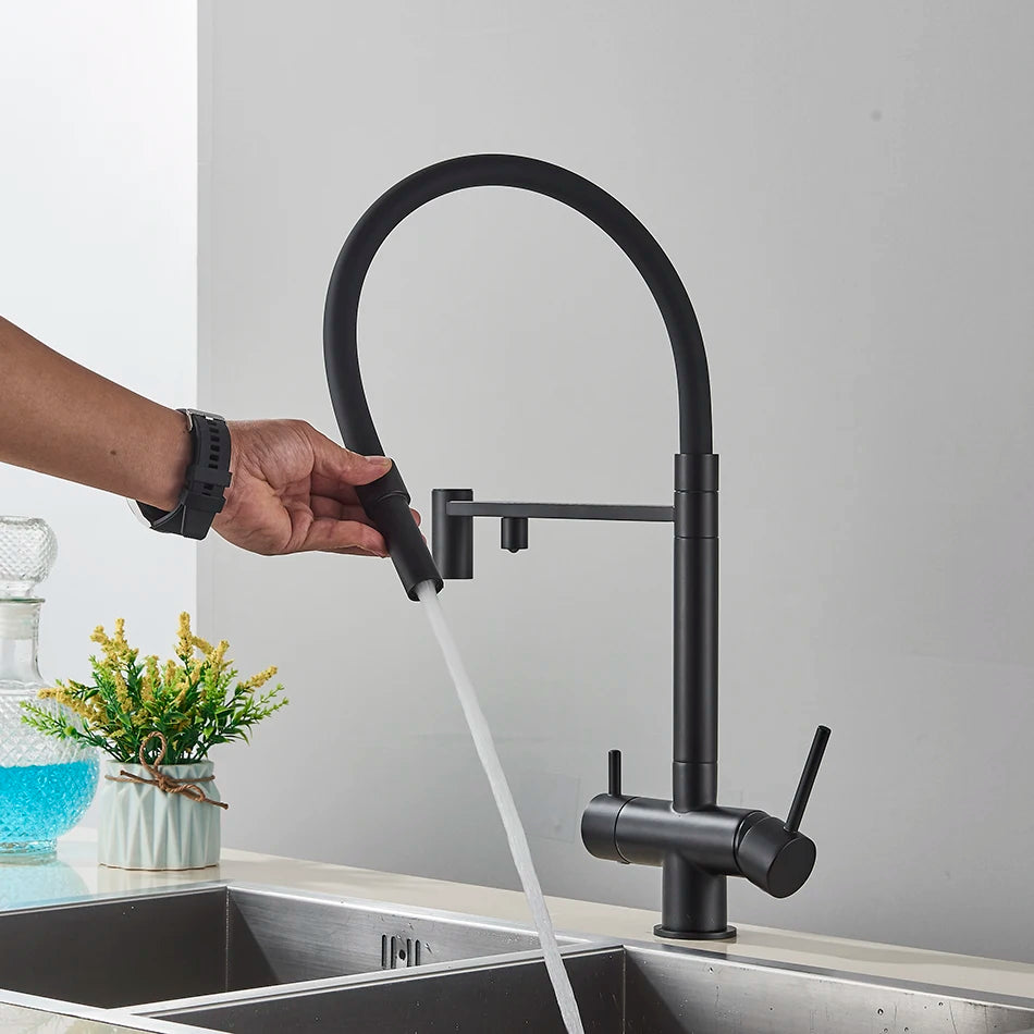 Kitchen Water Filter Faucet Dual Spout Pure Drinking Water Mixer Tap Rotation Water Purification Feature Taps Kitchen Crane