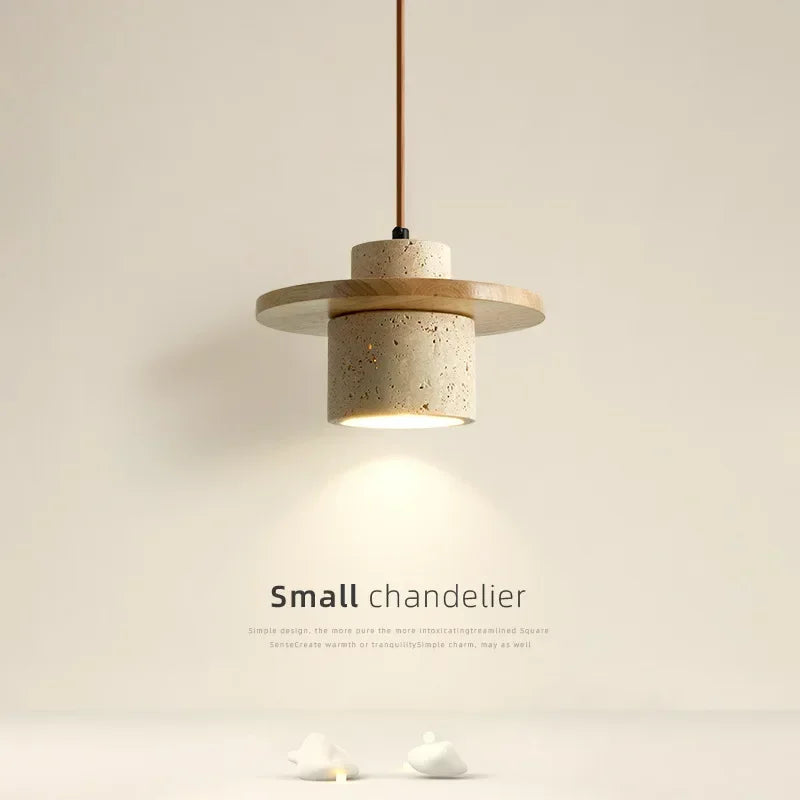 High Quality Stone Pendant Light Indoor LED Walnut/Log Yellow Travertine Chandelier Parlor Bedroom Cafe Bar Hanging Light
