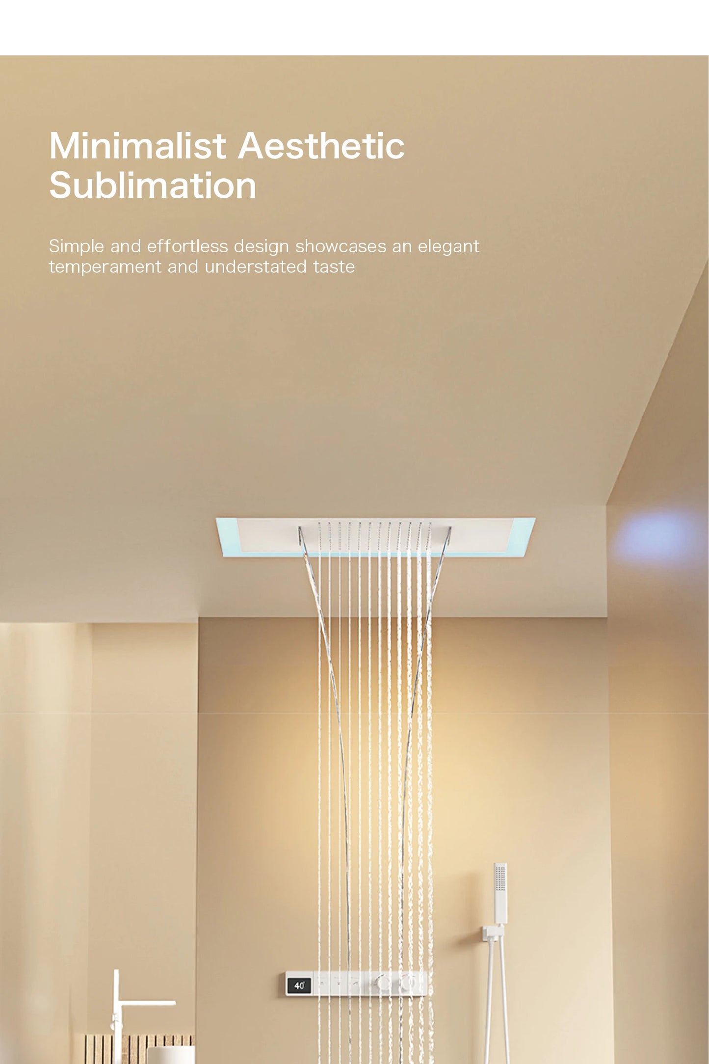 Intelligent digital display luxury white brass shower system with hidden design Dual control of hot & cold Wall mounted faucet