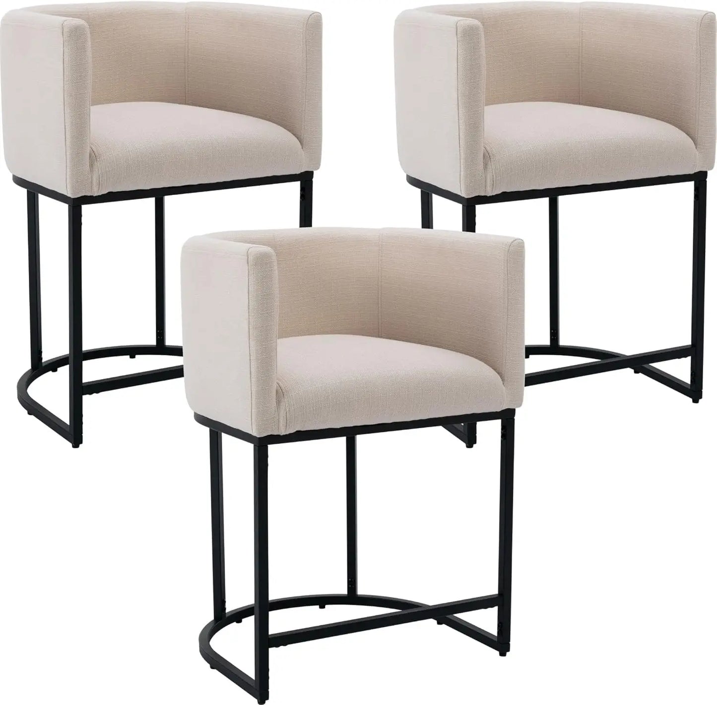 Modern 24" Counter Height Linen Upholstered Bar Stools Set of 3