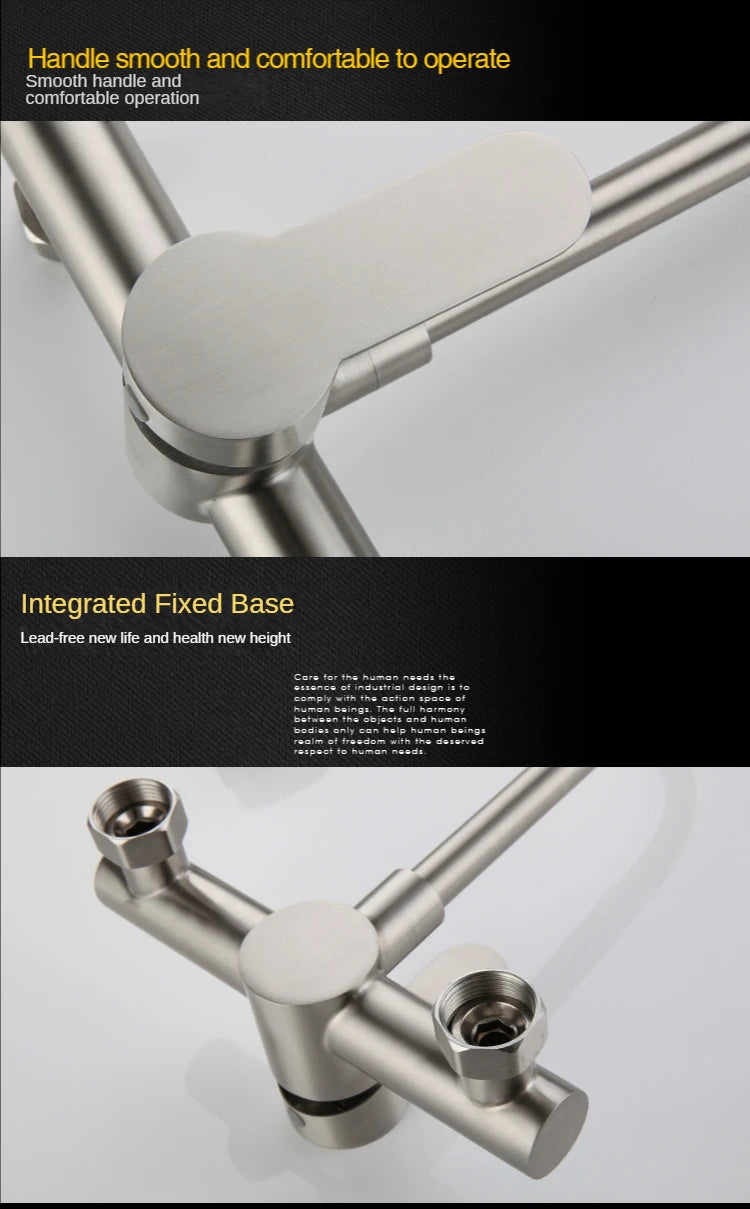 Wall Mounted Kitchen Faucet Wall Kitchen Mixers Kitchen Sink Tap 360 Degree Free Swivel Flexible Hose Double Holes Water Taps