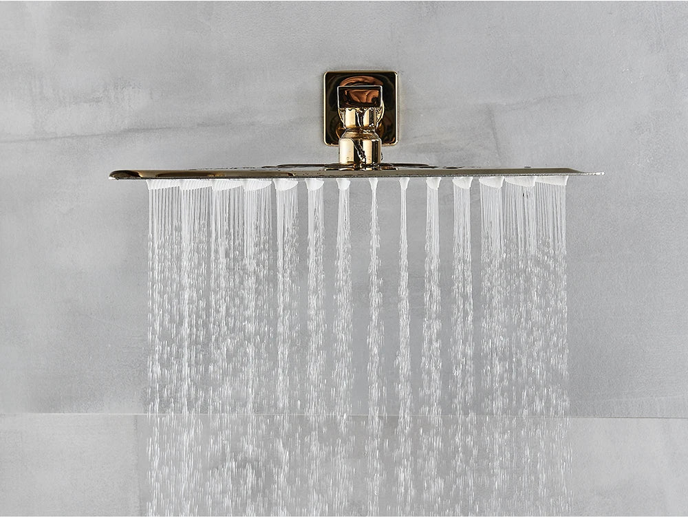 Black Golden Bathroom Faucet Rainfall Shower Faucet Mixer Tap Brass Mixer Valve Stainless Steel Shower System Faucet