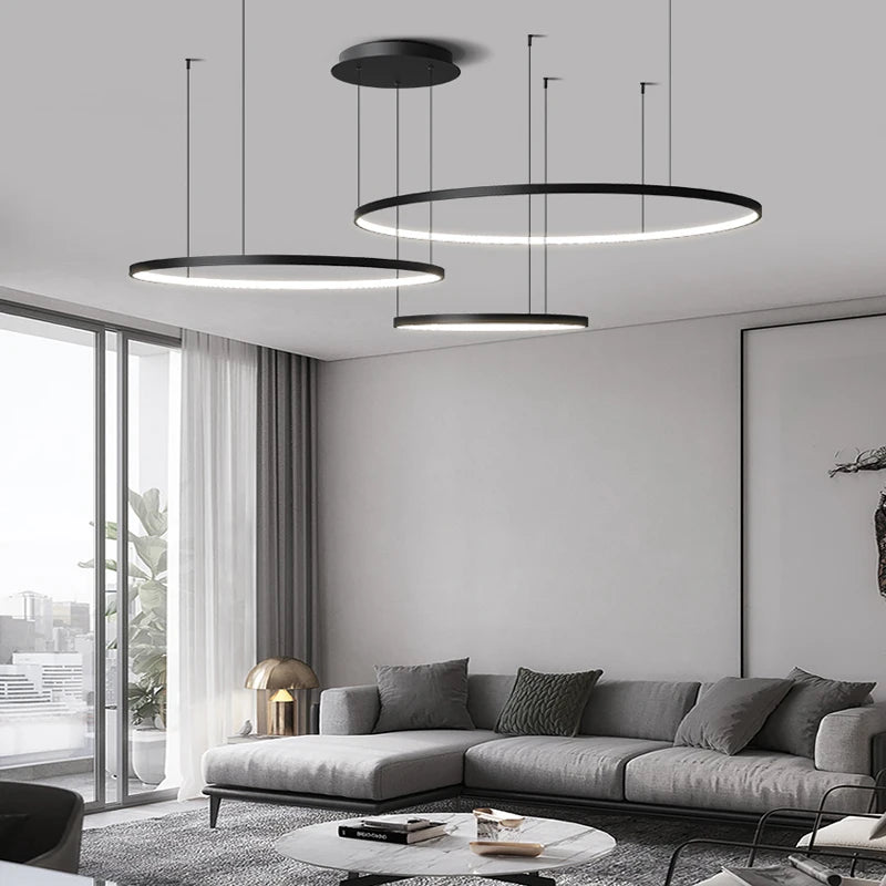 Black/White/Golden Aluminum Rings Pendant Light