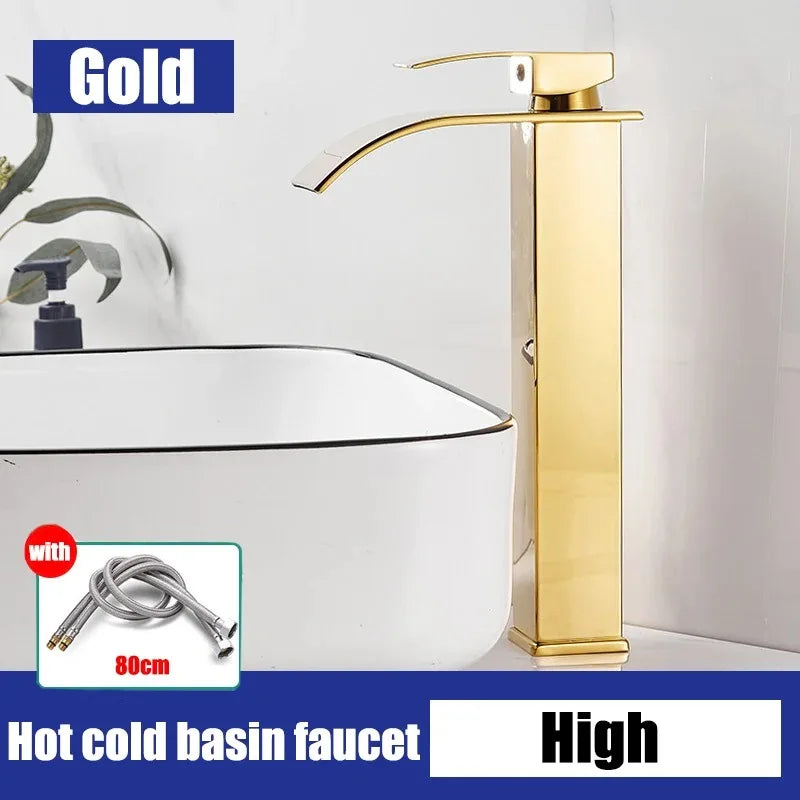 Waterfall style washbasin faucet black cold and hot all copper bathroom kitchen washbasin basin bathroom household use
