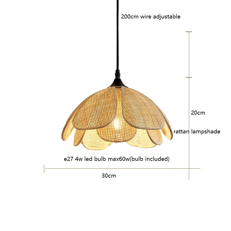 IWHD Rattan Wicker Petal LED Pendant Lights Fixtures Home Indoor Decor Bedroom Dining Living Room Light Japanese Style Hanglamp