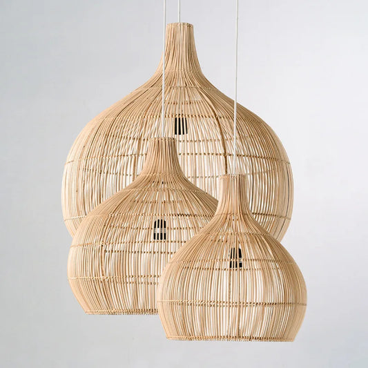 Japanese Handmade Rattan Woven Pendent Lamp Homestay Tea House Rural Retro Decorative Lighting Fixtures Creative Designer Art