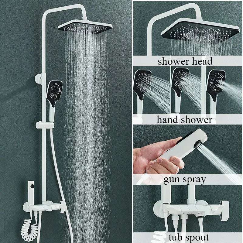 Brass Piano Smart Shower Faucet Set Bathroom Digital Display Shower Faucet Wall Mount Mixer Crane Shower Set With Bidet Sprayer