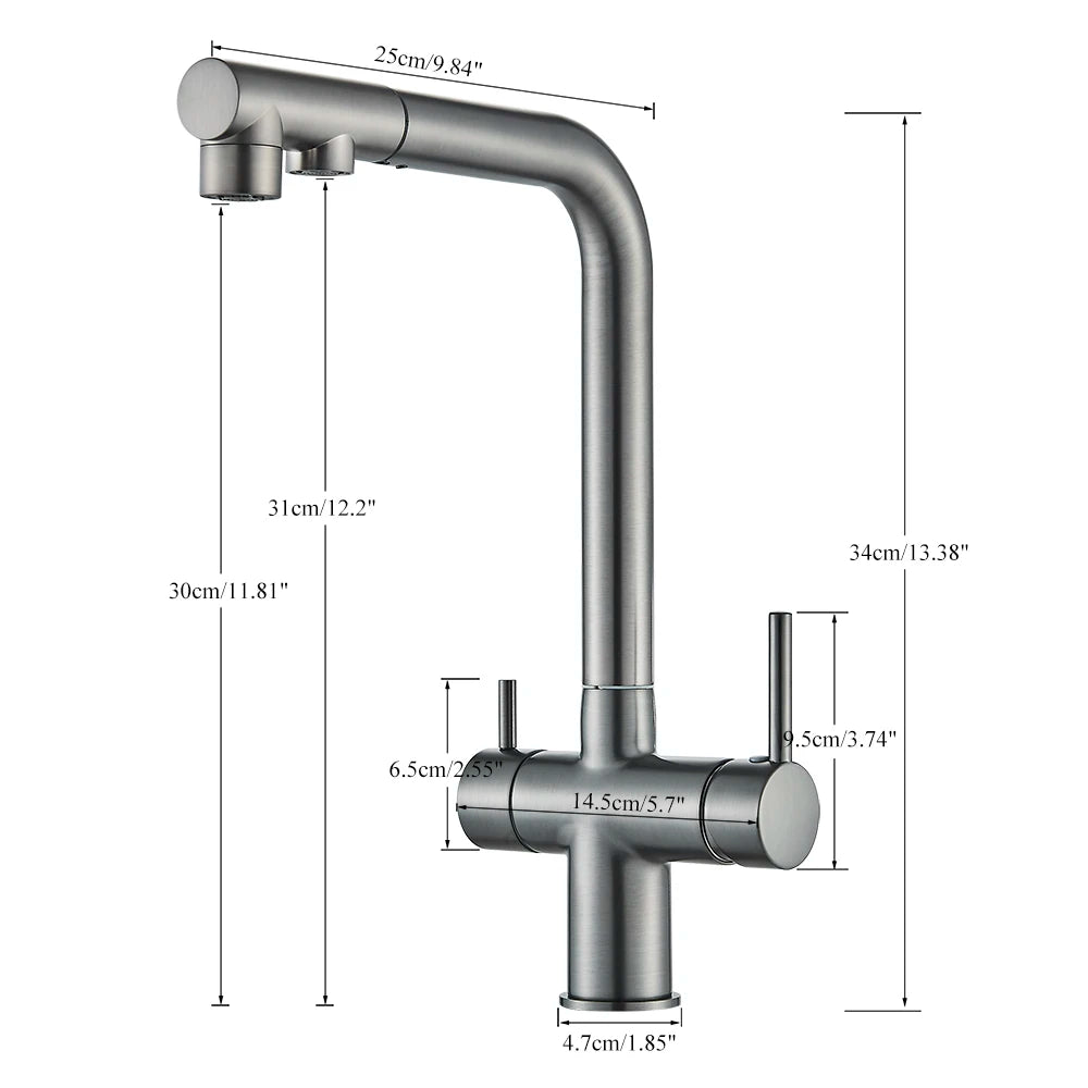 Filtered Kitchen Sink Faucet with Pull Down Sprayer 2 Handle 3 in 1 Water Filter Purifier Faucet Dual Sprayer Drinking Water Tap
