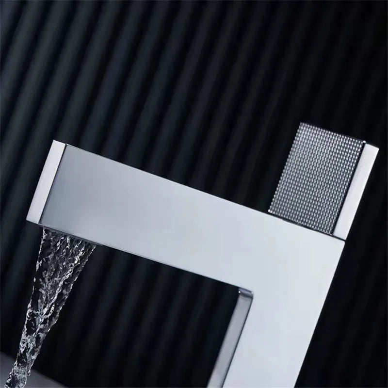 Brushed Gold Bathroom Faucet Brass Bathroom Basin Faucet Cold And Hot Water Mixer Sink Tap Single Handle Deck Mounted Grey Tap