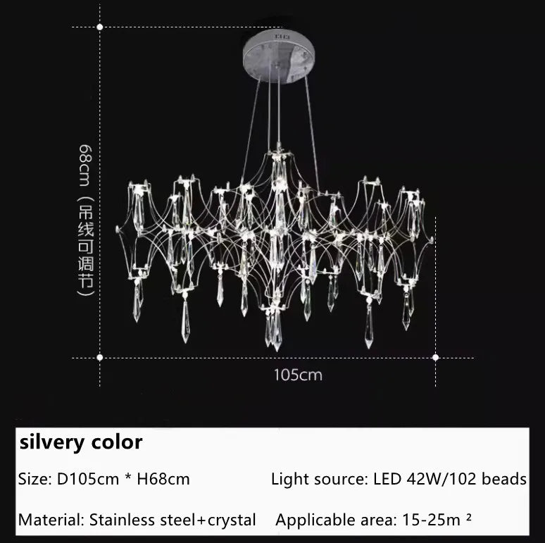 Nordic modern luxury crystal chandelier dining room bedroom LED light firefly luxury living room decoration LED chandelier