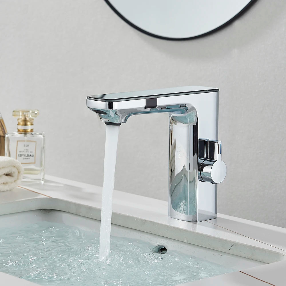 Black Gray Smart Sense Faucet Touchless Digital Display Basin Mixer Battery Power Hot Cold Mixed Water Inductive Bathroon Tap
