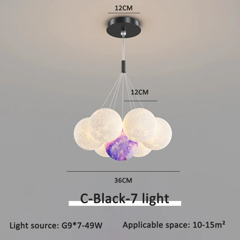 Children Chandelier Lights for Bedroom Living Room Lighting Modern Bubble Pendant Lamps 3D Printing Moon Sconces Remote Control