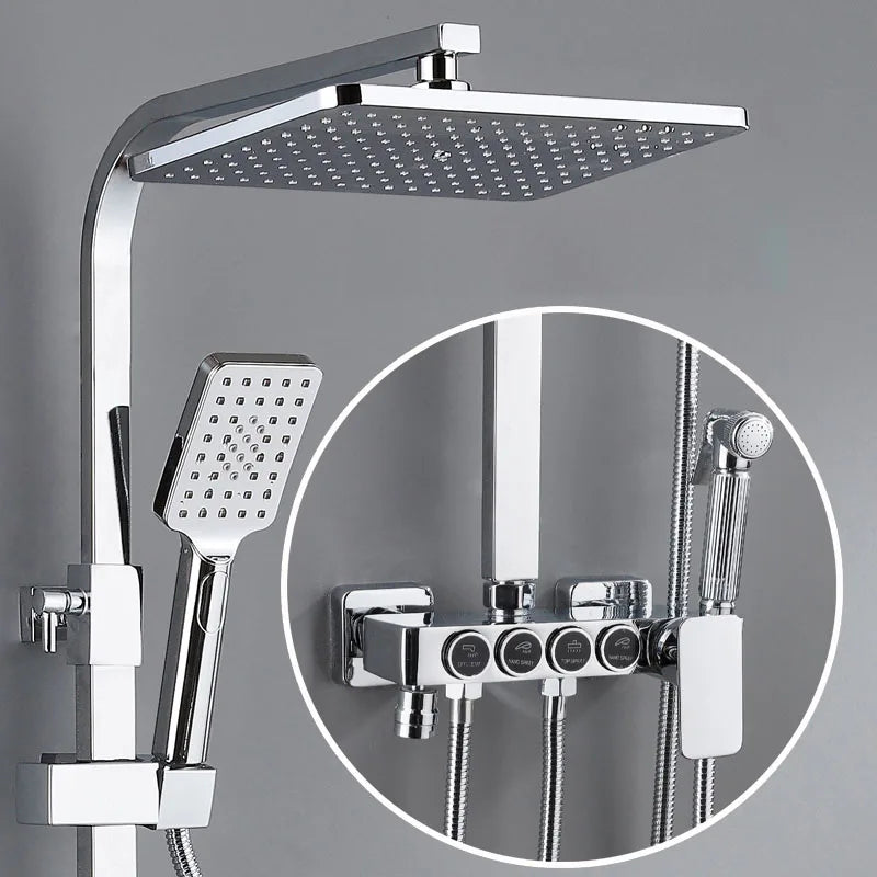 Gold Digital Shower Set Quality Brass Hot Cold Bathroom Shower Faucets Tap Rain Shower Head Golden Thermostatic Shower System