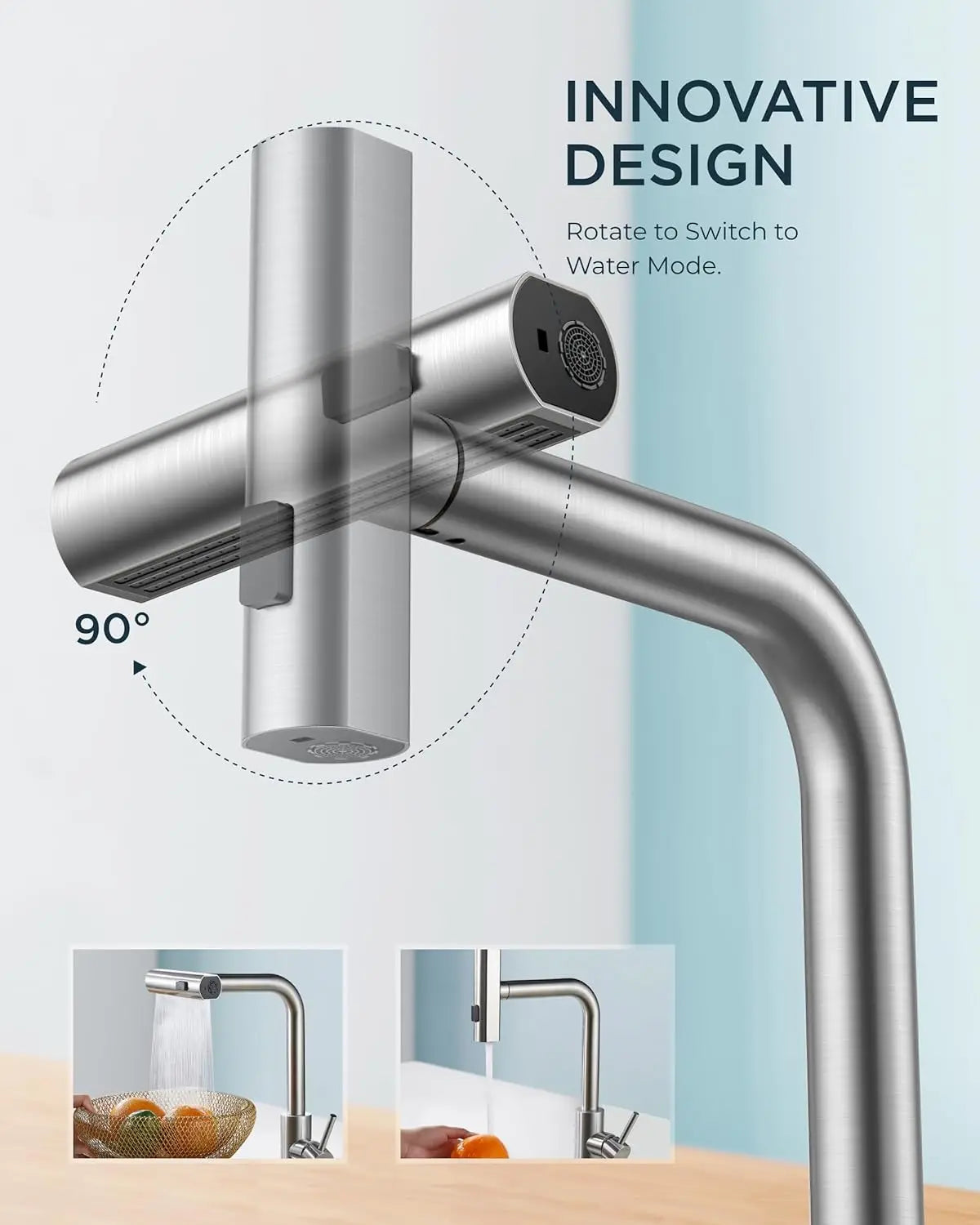 4 Modes Waterfall Kitchen Faucet Stream Sprayer Stainless Steel Hot Cold Single Hole Deck Mounted Water Sink Mixer Wash Tap 3668