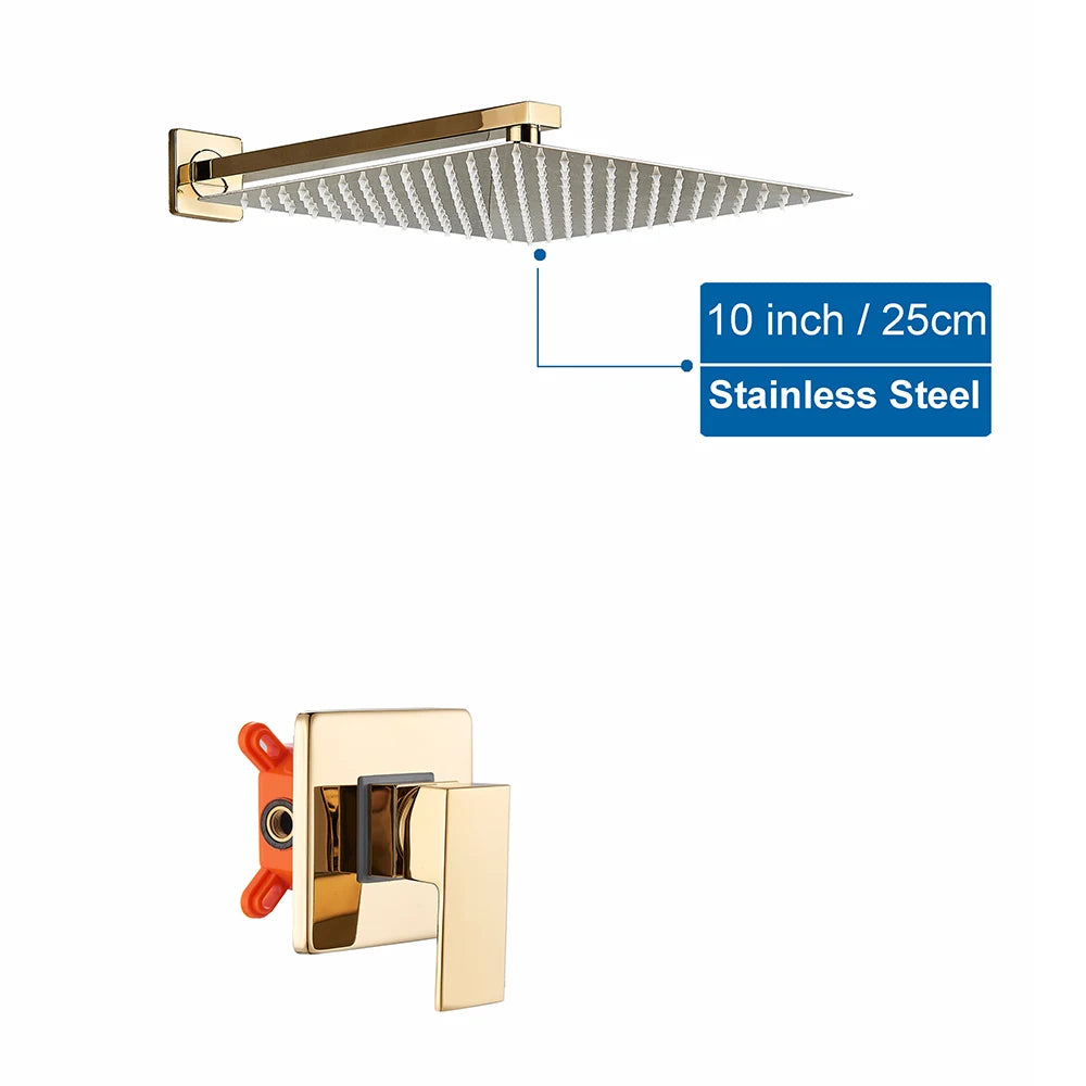 Black Golden Bathroom Faucet Rainfall Shower Faucet Mixer Tap Brass Mixer Valve Stainless Steel Shower System Faucet