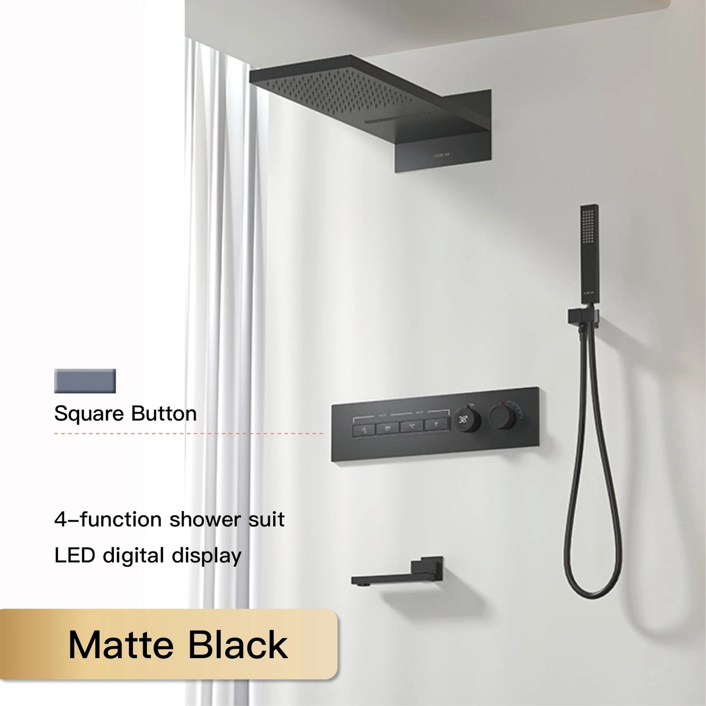 Luxury Black Brass Shower System LED Digital Display