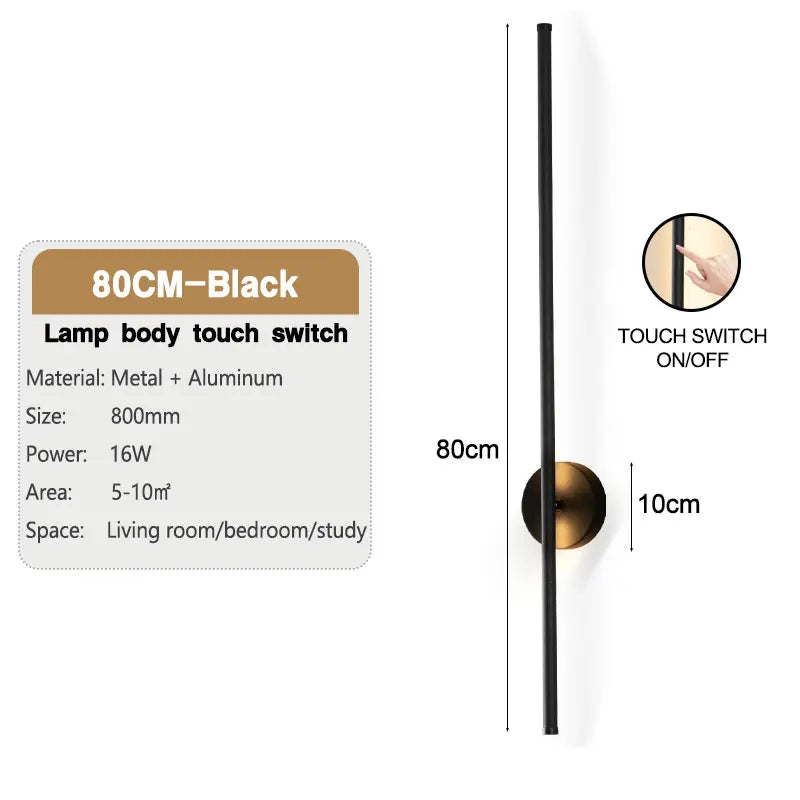 Black Touch Switch Dimming LED Wall Lamp Wall Lights for Bedroom Living Room Indoor 8w 12w 16w 20w LED Wall Sconce for Corridor