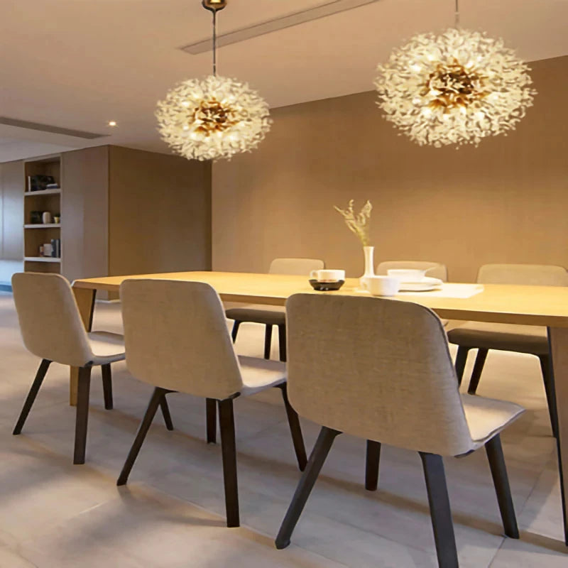 Nordic Dandelion Long Led Chandelier for Dining Room Light Fixture Snowflake Suspension Living Room Pendant Lamp Indoor Lighting