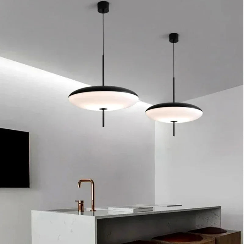 Modern Simple Astep Pendant Light Restaurant Living Lamp Bedroom Study Bar LED Lamp Black And White UFO Chandelier