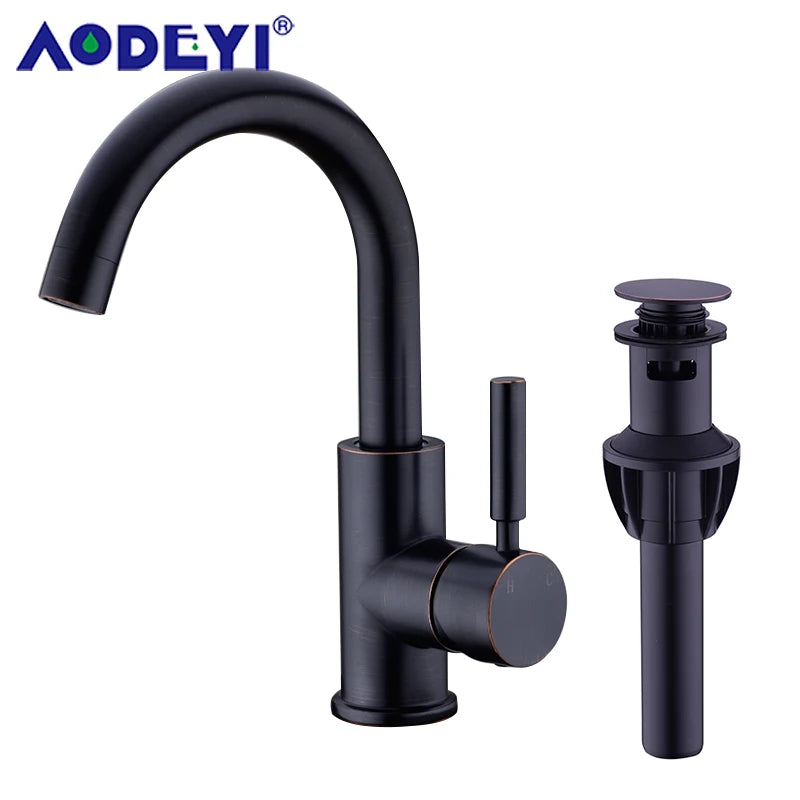 Brass Black Bathroom Basin Faucet Cold And Hot Water Mixer Sink Tap Nickel Brushed Gold Rose Bronze Taps with Pop Up Drain