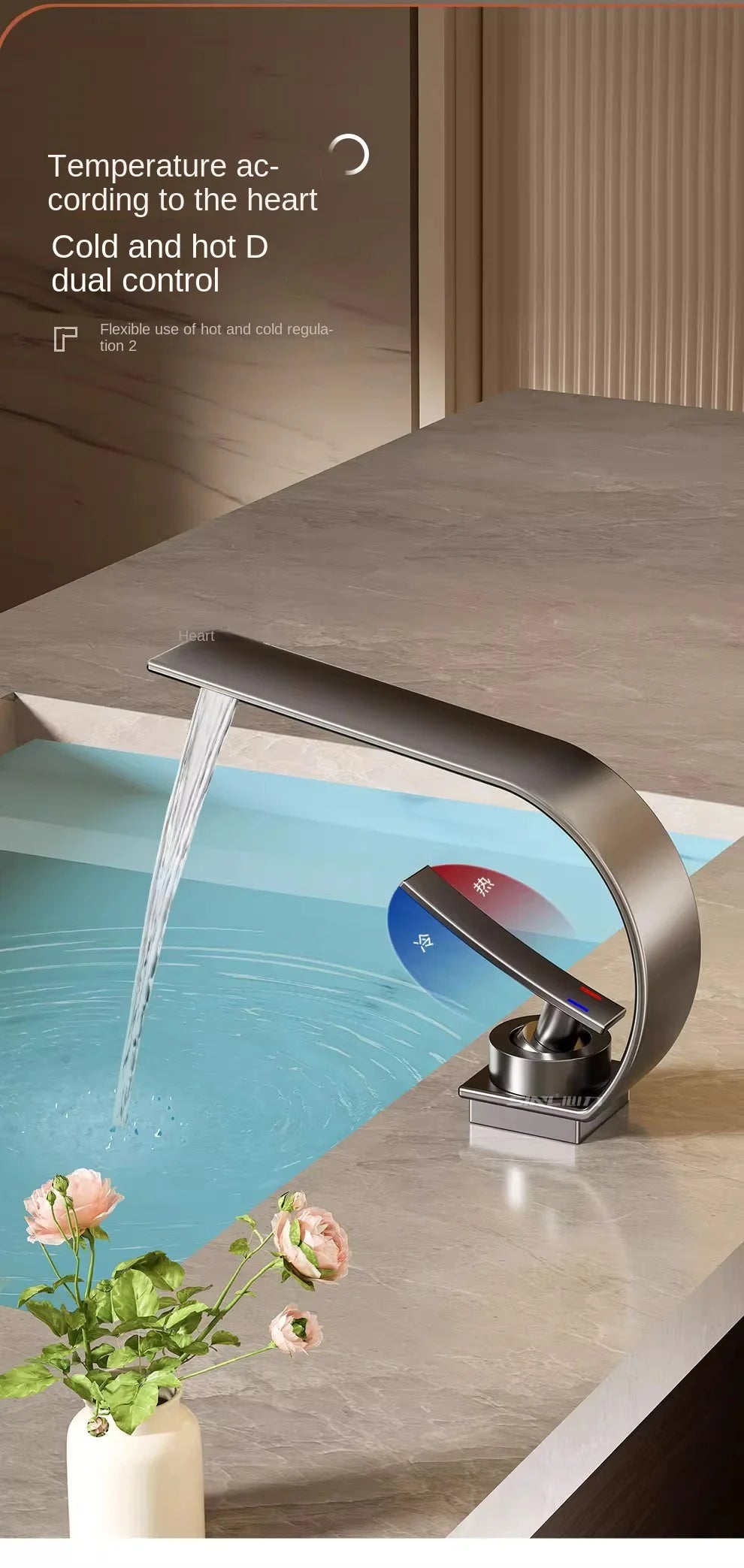 All copper waterfall faucet washbasin bathroom bathroom cabinet sink washbasin counter hot and cold water faucet minimalist