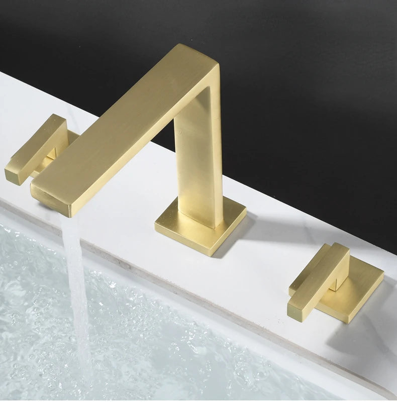 Three Hole Basin Faucet Brass Gun Grey Bathroom Faucet Cold and Hot Water Black Mixer Tap 3 Pieces Bathtub torneiras de cozinha