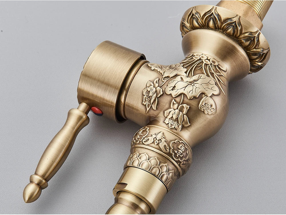 POIQIHY Basin Faucets Antique Brass Faucet Basin Carving Tap Rotation Single Handle Tap  Mixer Taps Bathroom Vessel Sink Faucet