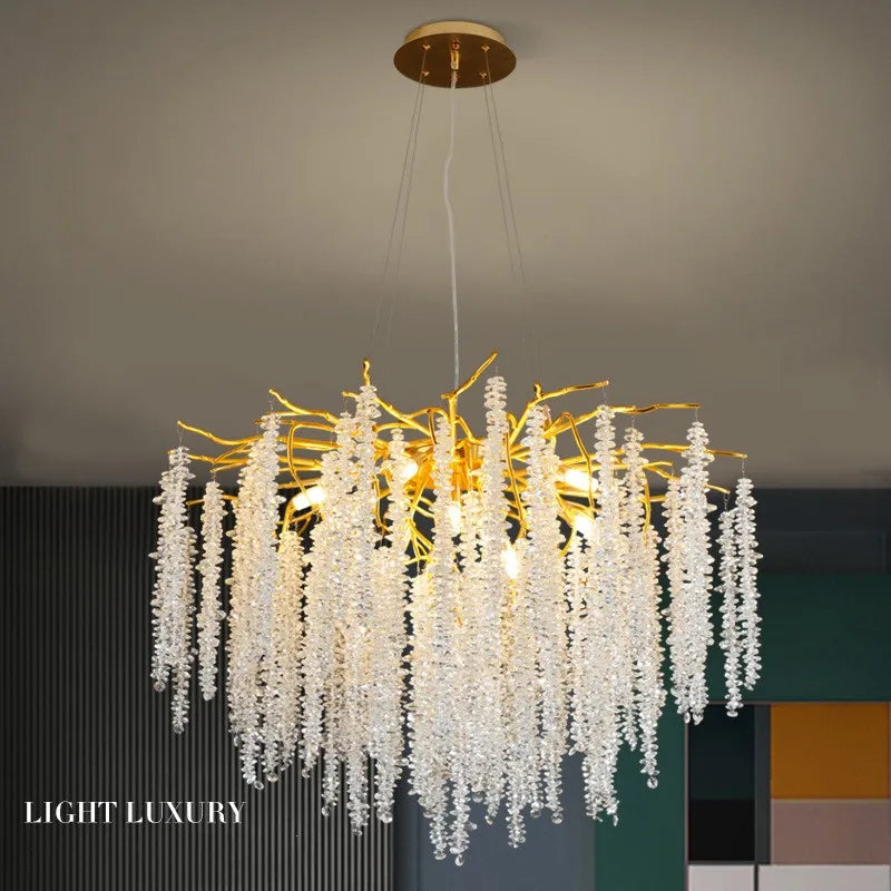Nordic Crystal Tassel Chandelier for Living Room Hall Restaurant Decoration Luxury Ceiling Pendant Lights Indoor Lighting