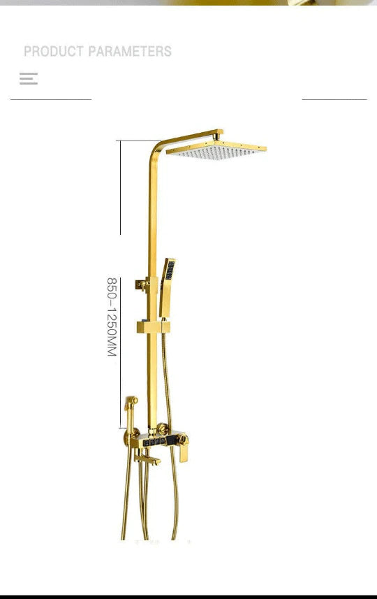 Gold Digital Shower Set Quality Brass Hot Cold Bathroom Shower Faucets Tap Rain Shower Head Golden Thermostatic Shower System