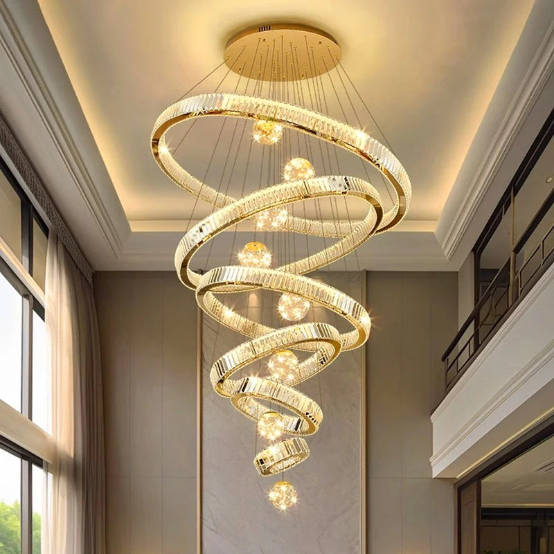 Modern Crystal Chandelier Lustre Stair Pendant Lights Duplex Architecture Living Room Pendant Lights Home Decoration Lighting