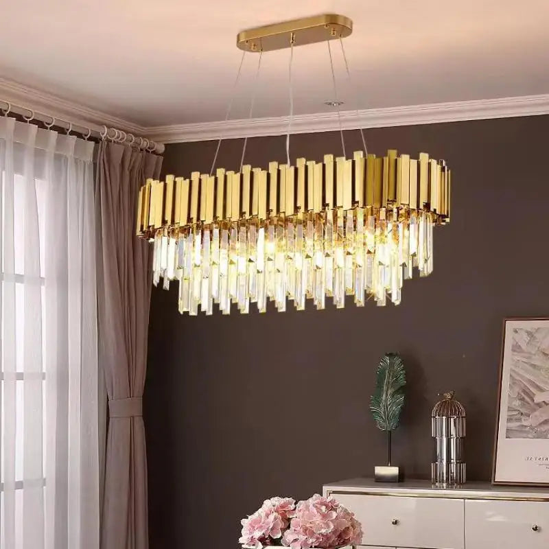 Modern Luxury Crystal Dining Living Chandeliers Golden Metal Villa Living Room Pendant Lights Nordic Interior Decorative Lamp
