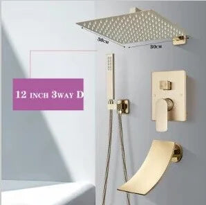 Modern Bathroom Rain Waterfall Shower Set Thermostatic Mixer Bath Shower Mixer Tap Brass Body