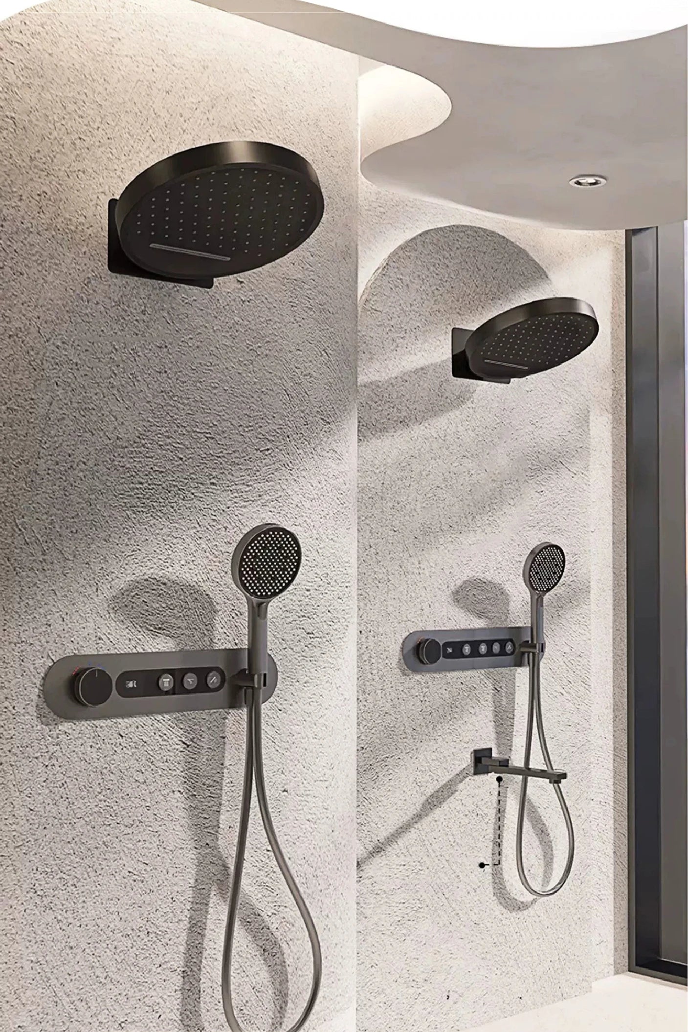Luxury round gun gray brass shower system intelligent digital display with four functions cold and hot dual control shower Tap