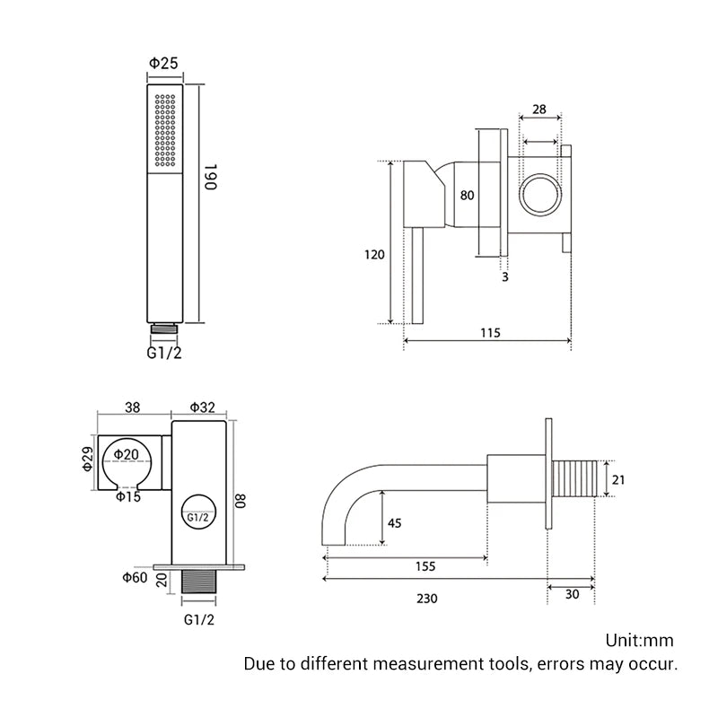 Shower Mixer Shower Set Hot & Cold 2 Way Diverter Shower Faucet Solid Brass With 150MM/210MM/260MM Bath Spout Mixing Shower  Kit