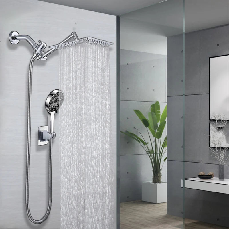 Baokemo 3-function Handheld Shower with Stainless Steel Angle Adjustable Extension Arm, 8-inch/10 Inch Square Top Sprayer Shower