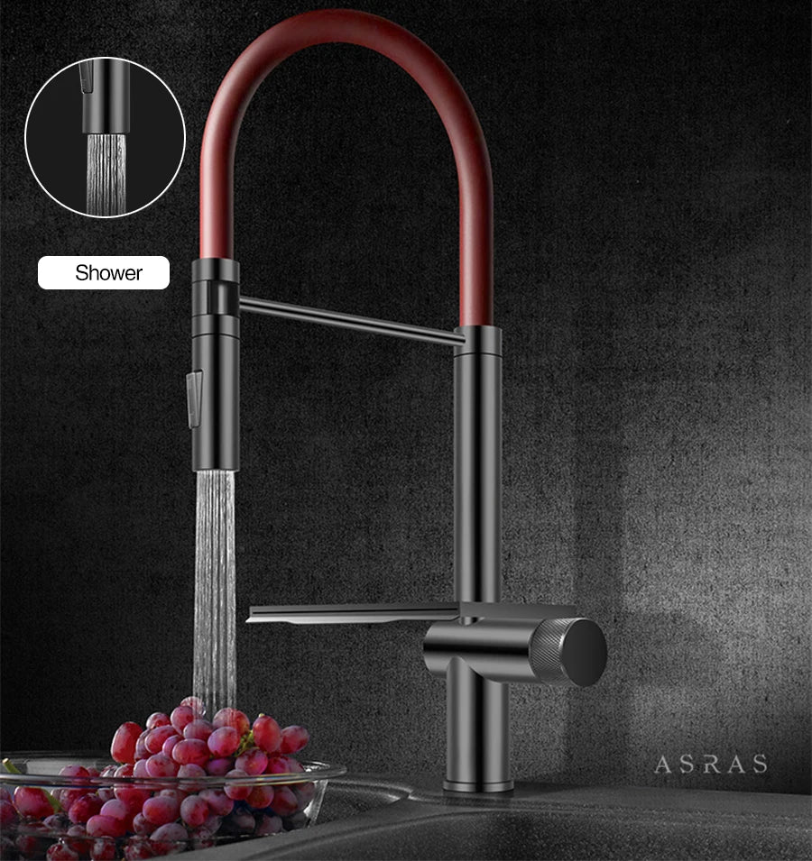 ASRAS Flying Rain Waterfall Faucet Hot And Cold Water Kitchen Faucet Single Handle Switch Pull Out 360 Degree Kitchen Mixer Tap