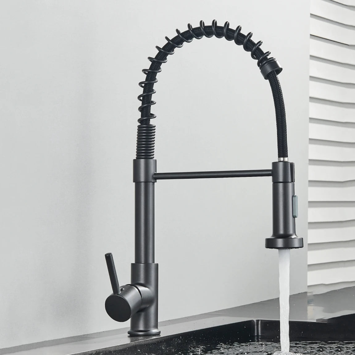 Kitchen Faucet Pull Out Stream Sprayer Deck Mounted Matte Black Mixer Tap 360 Degree Rotation  Kitchen Sink Hot Cold Taps