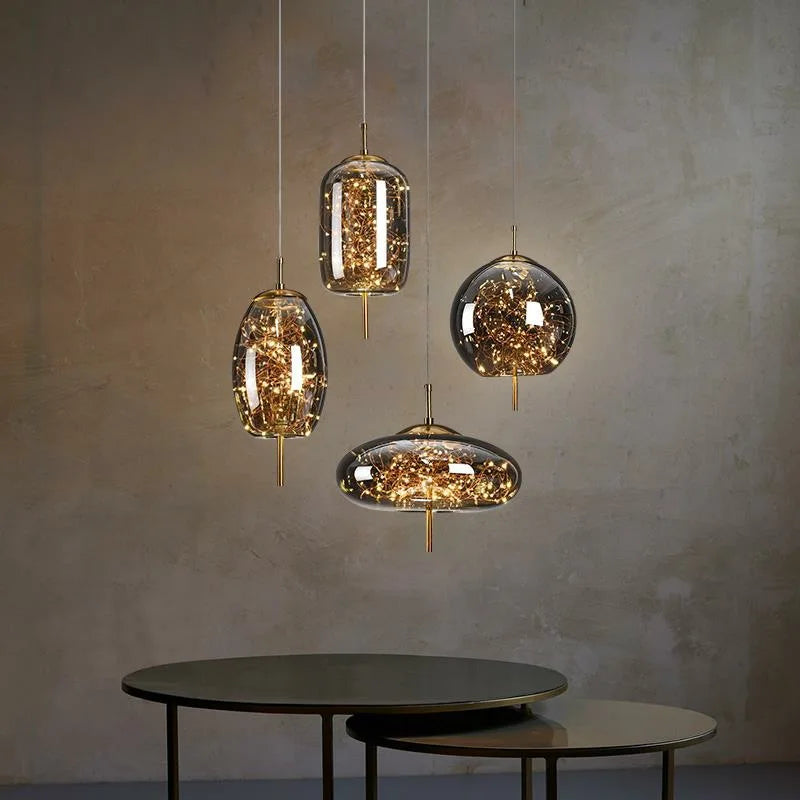 Nordic Bedside Led Glass Pendant Lights For Bedroom Bar Dining Living Room Amber Hanging Light Fixture Pendant Lamp